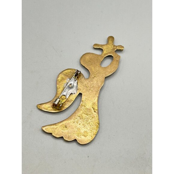 Brutalist Brass Brooch Angel with Star Artistic Design Vintage Handcrafted - Picture 4 of 6